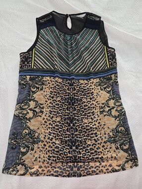 CAbi sz Large Multicolored Semi Sheer Tunic Blouse Mini Dress